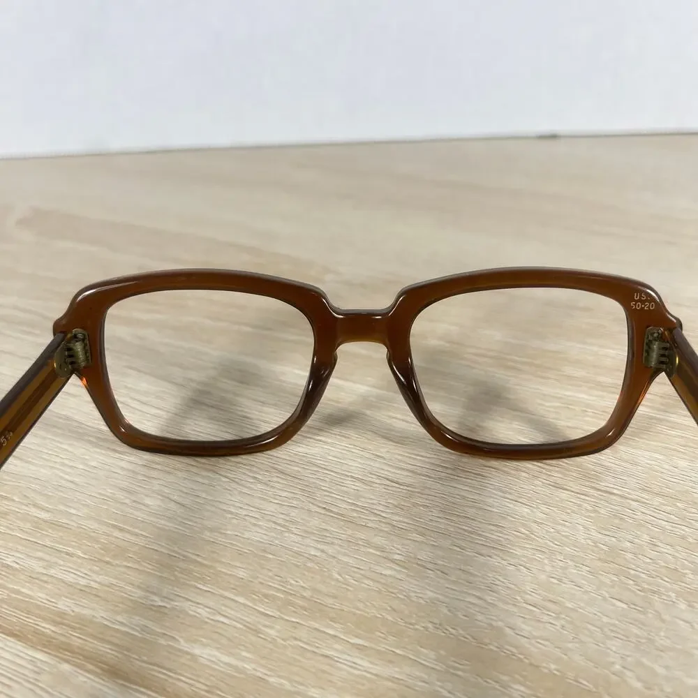 Vintage USS 4 1/2 - 5 3/4 USS 50-20 Eyeglasses Full Rim Frames ONLY Brown